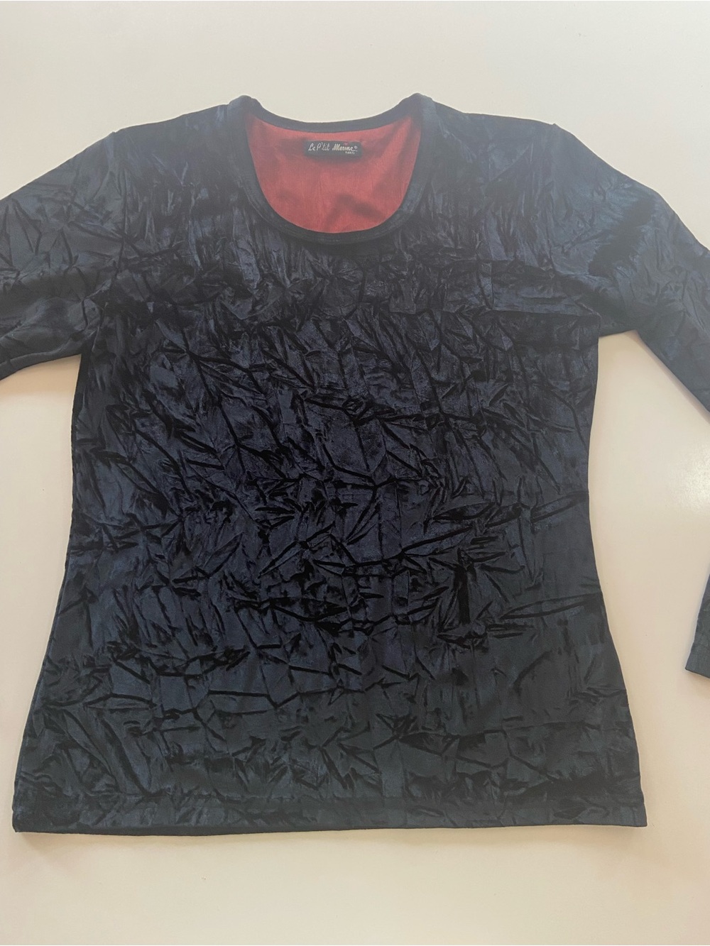 Le P'tit Marine 90s Black Velvet Textured Long Sleeve Top like new women size XS